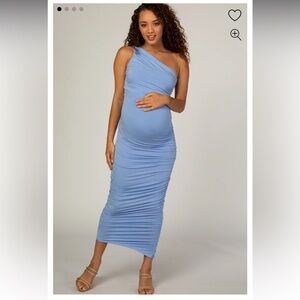 PinkBlush Light Blue Ruched One Shoulder
Maternity Dress